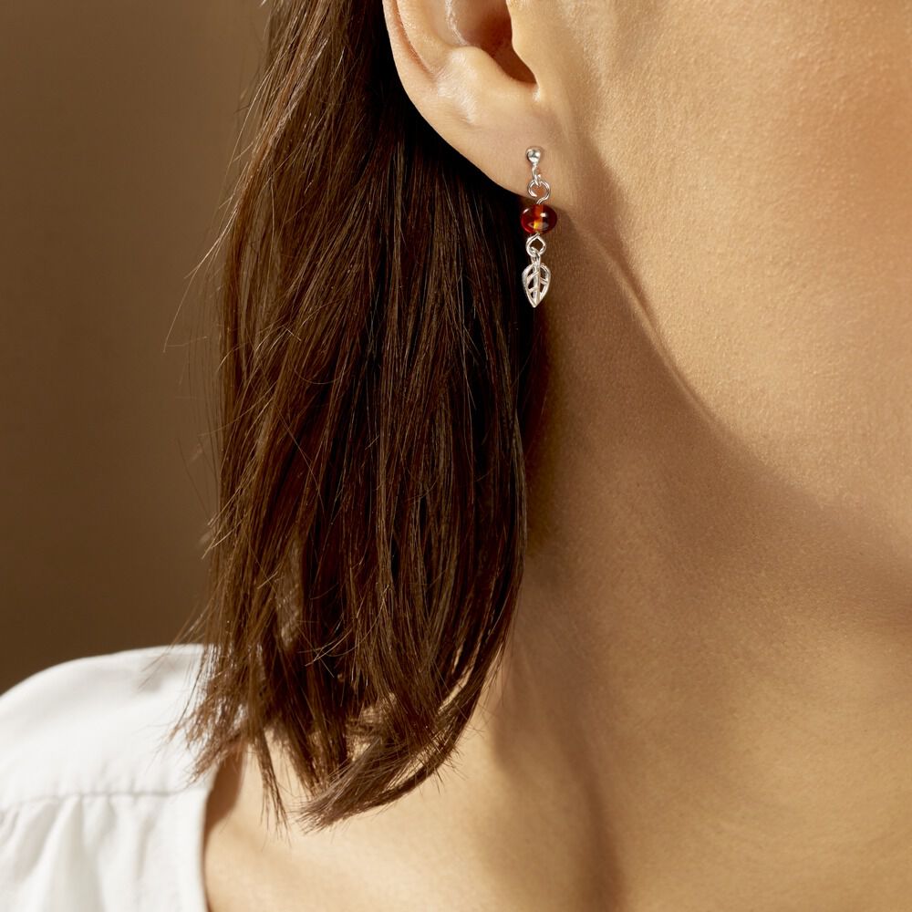 Boucles D'oreilles Pendantes Nolana Argent Blanc Ambre - Pendantes Femme | Marc Orian