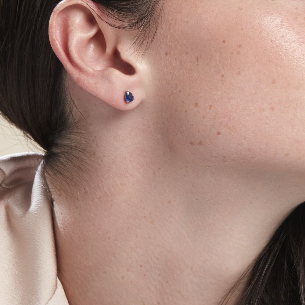 Boucles D'oreilles Puces Or Blanc Isador Saphir - Puces Femme | Marc Orian