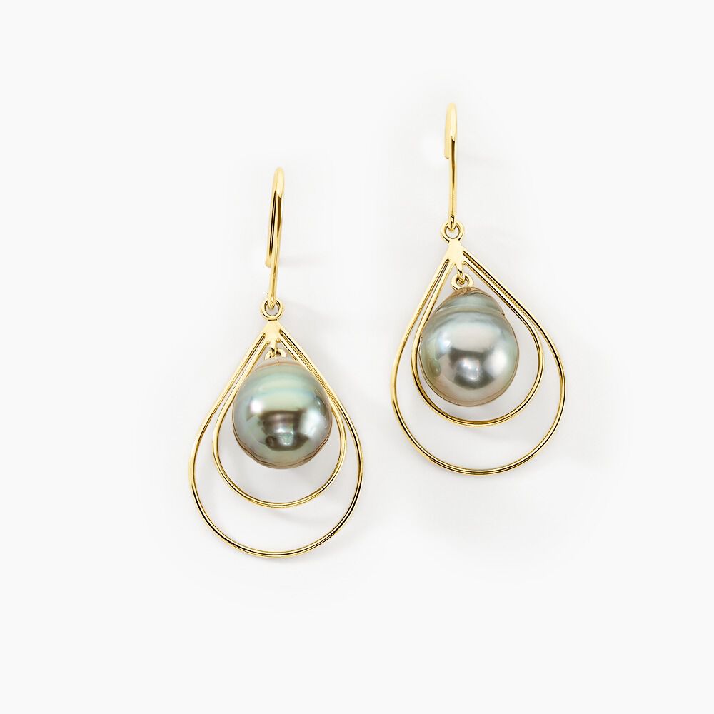 Boucles D'oreilles Pendantes Martyna Or Jaune Perle De Tahiti - Pendantes Femme | Marc Orian