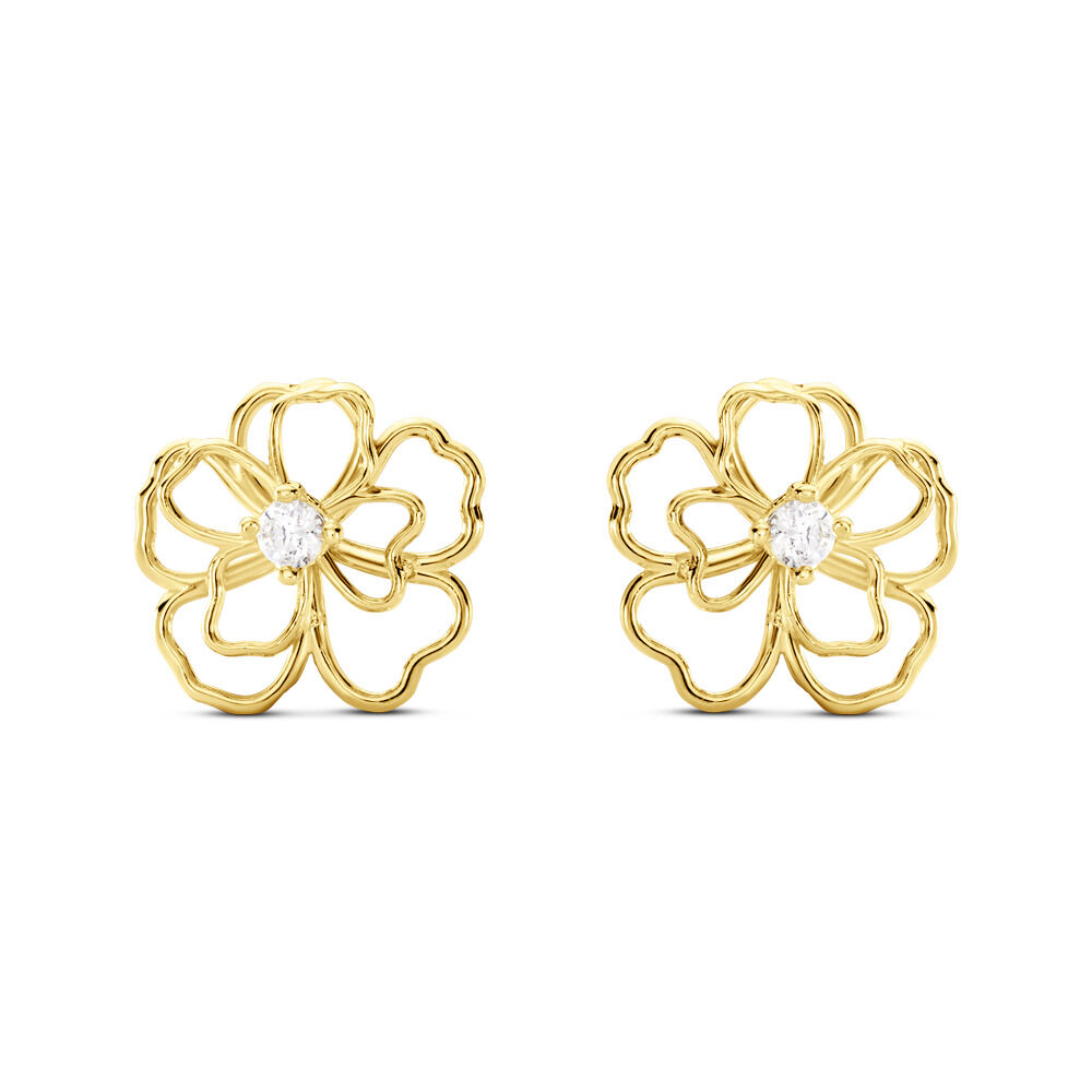 Boucles D'oreilles Puces Floraison Dorée Or Jaune Oxyde De Zirconium - Puces Femme | Marc Orian