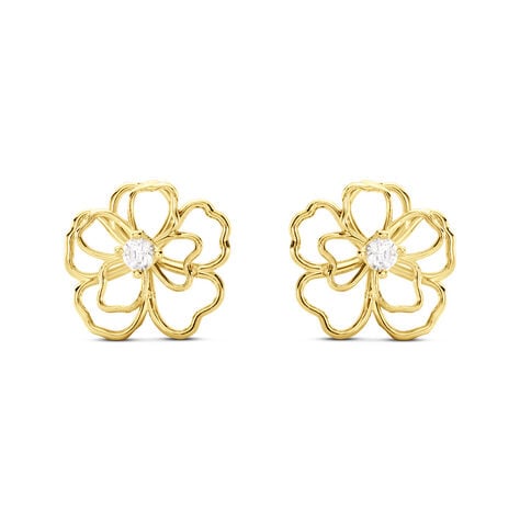 Boucles D'oreilles Puces Floraison Dorée Or Jaune Oxyde De Zirconium - Puces Femme | Marc Orian