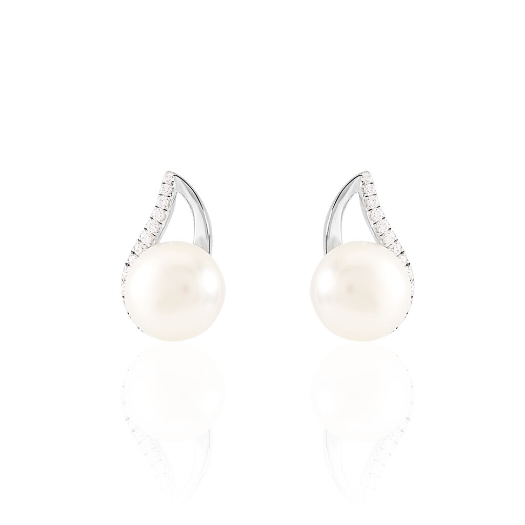 Boucles D'oreilles Puces Sasha Argent Blanc Perle De Culture Et Oxyde - Puces Femme | Marc Orian