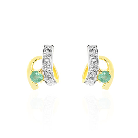 Boucles D'oreilles Puces Loubra Or Jaune Emeraude - Puces Femme | Marc Orian