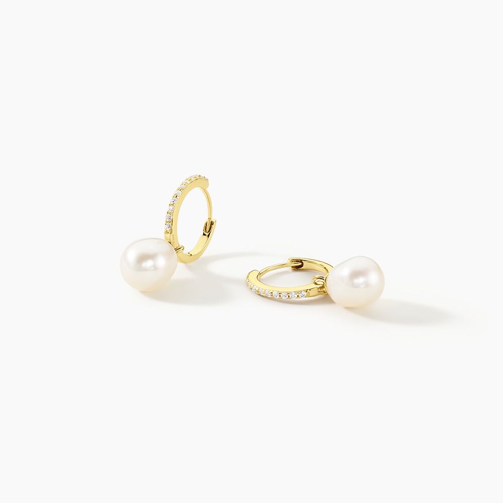 Cr&eacute;oles Anes Poire Or Jaune Perle De Culture Et Oxyde De Zirconium - Boucles d'oreilles mariage Femme | Marc Orian
