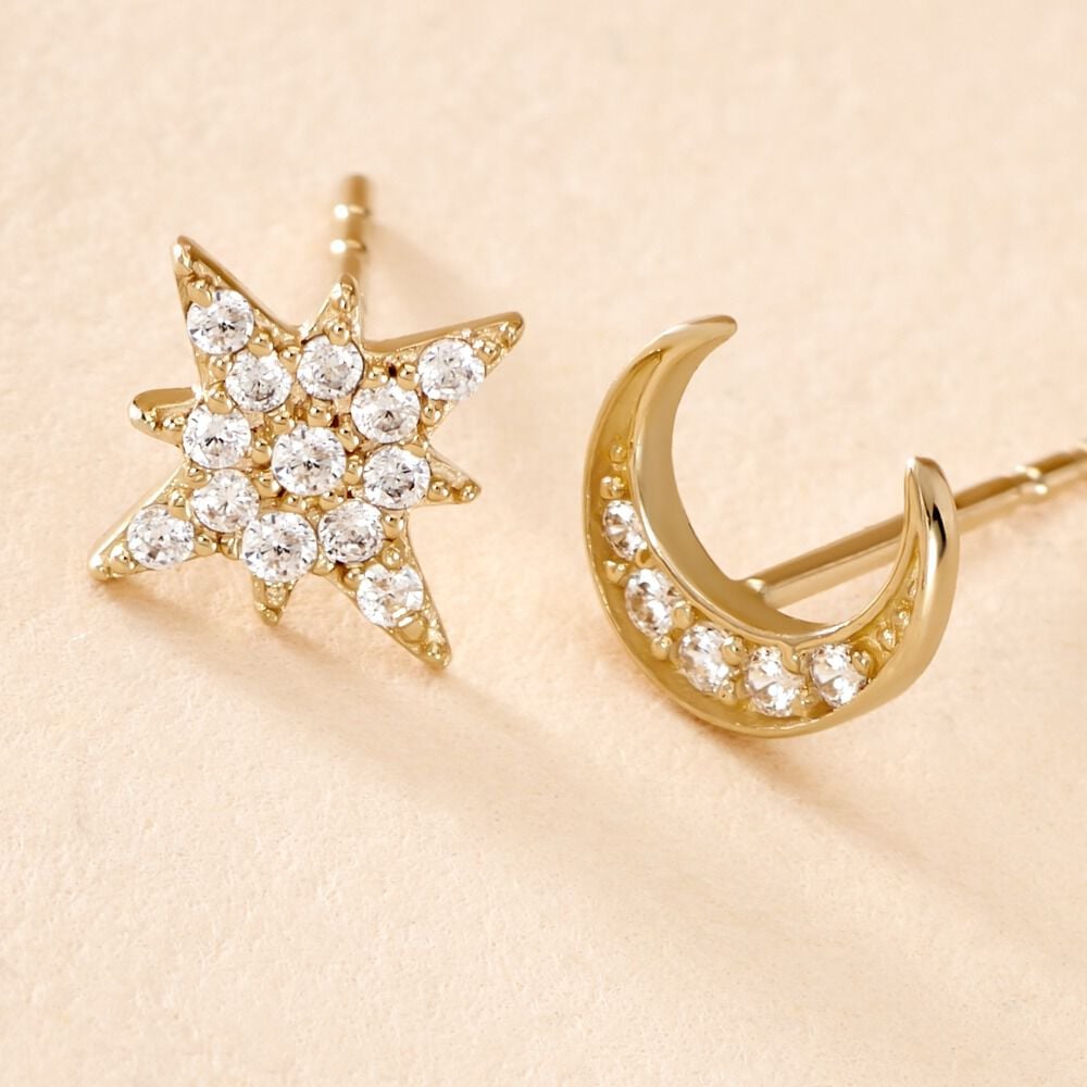 Boucles D'oreilles Dépareillées Munroe Or Jaune Oxyde De Zirconium - Boucles d'oreilles ete Femme | Marc Orian