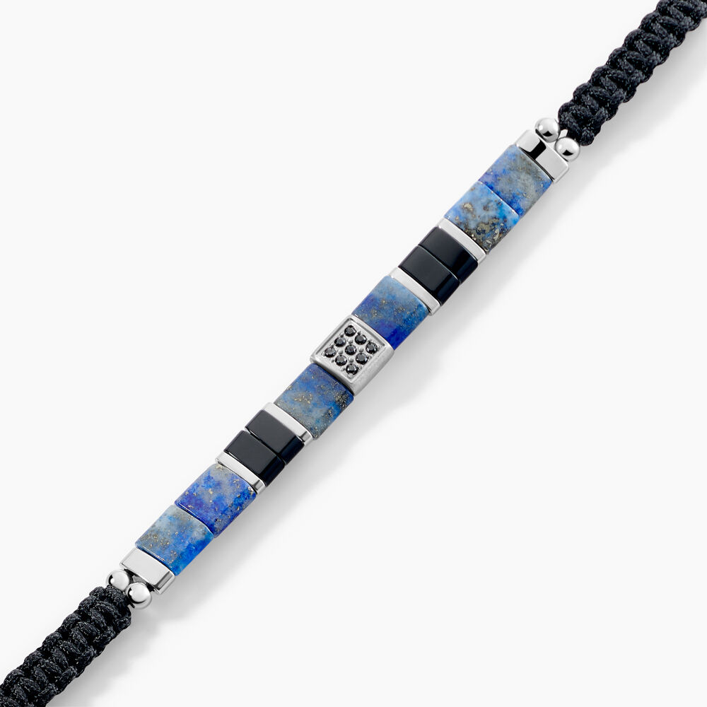 Bracelet Jourdan Jahan Acier Argent&eacute; Lapis Lazuli Agate - Bracelets cordons Homme | Marc Orian