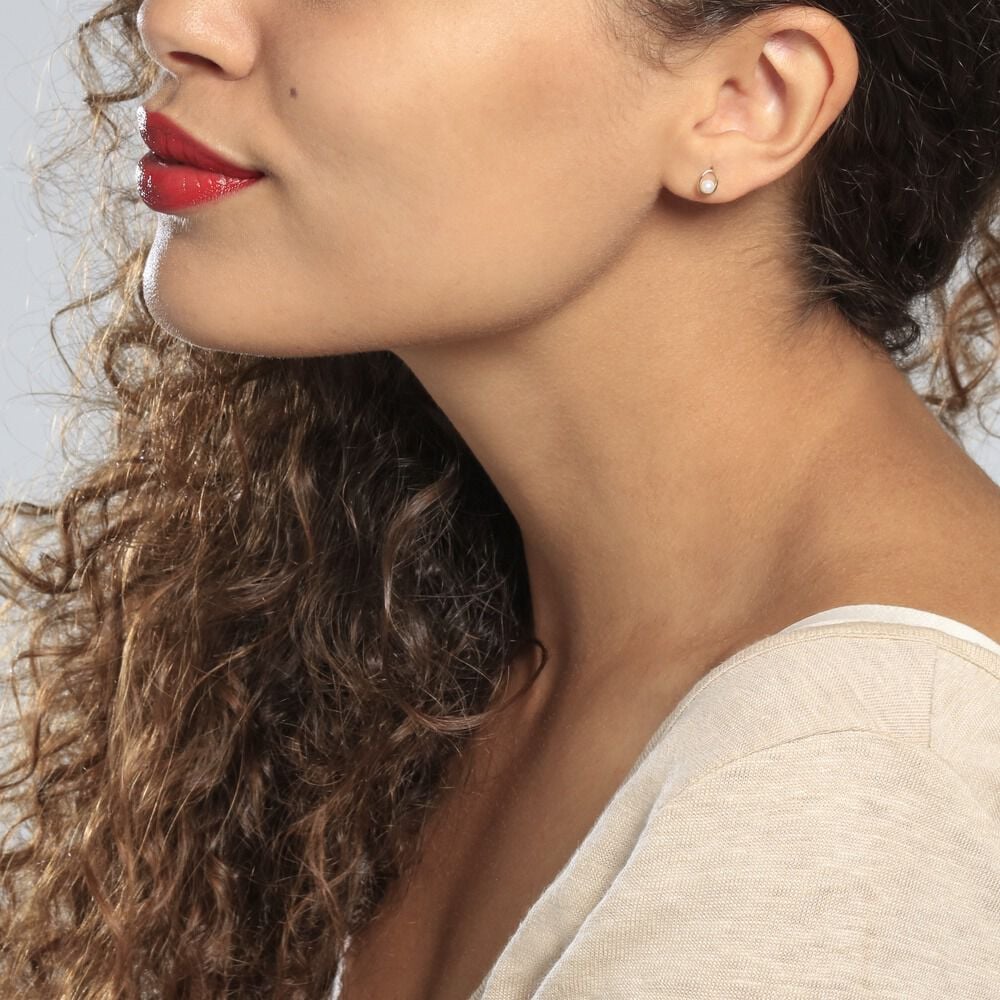 Boucles D'oreilles Puces Bastina Or Jaune Perle De Culture - Puces Femme | Marc Orian