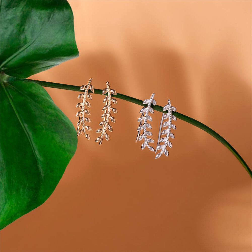 Boucles D'oreilles Grimpantes Folia Argent Blanc - Piercings d'oreilles Femme | Marc Orian