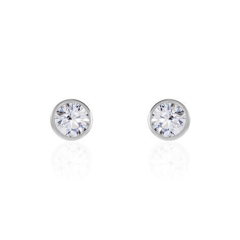 Boucles D'oreilles Puces Elda Serti Clos Or Blanc Oxyde De Zirconium - Puces Femme | Marc Orian