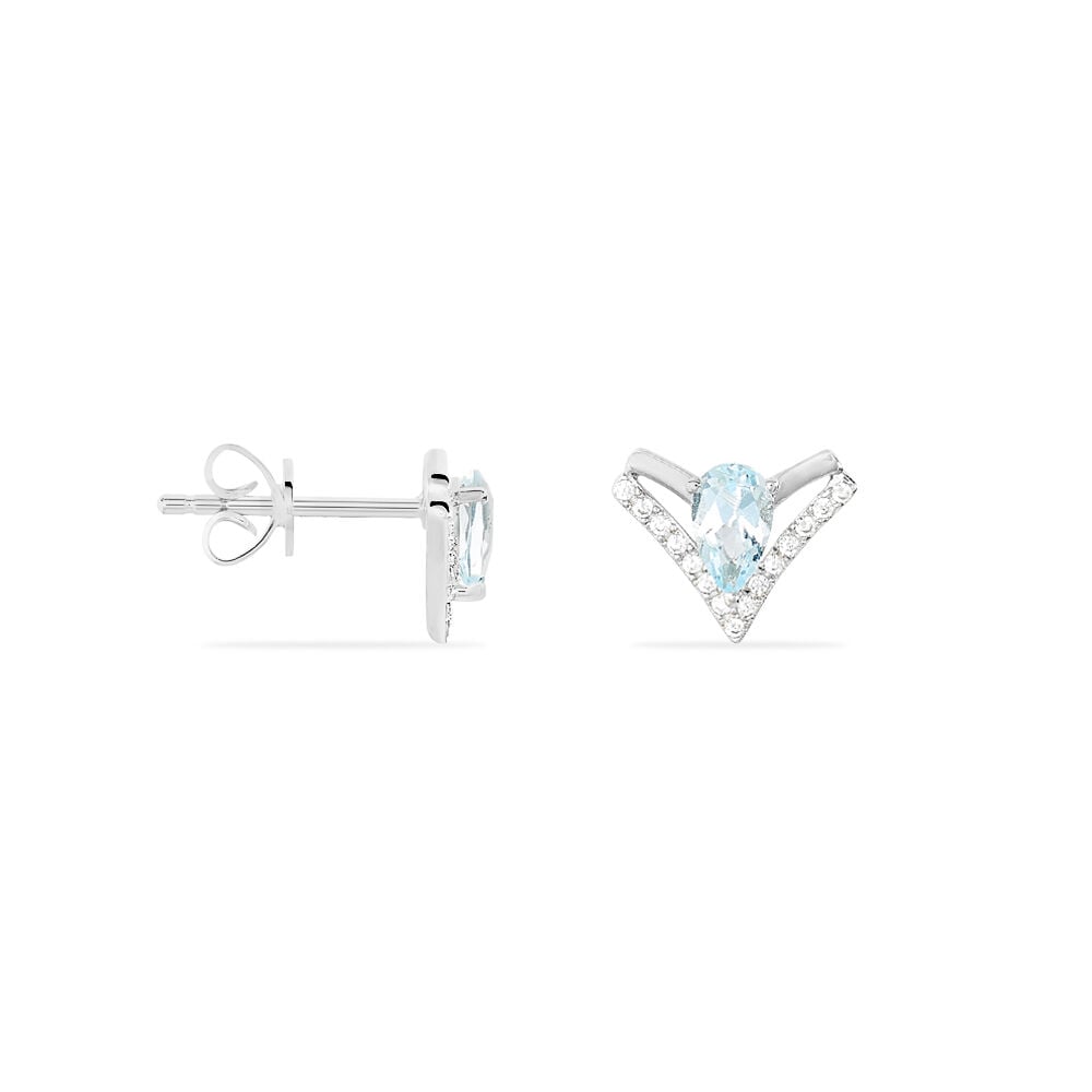 Boucles D'oreilles Puces Or Blanc Topaze Et Oxyde De Zirconium - Puces Femme | Marc Orian