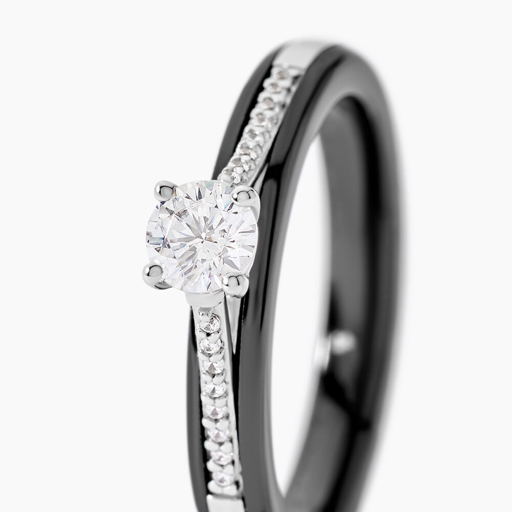 Bague Solitaire Ceramique Argent Blanc C&eacute;ramique Et Oxyde De Zirconium - Bagues de promesse Femme | Marc Orian