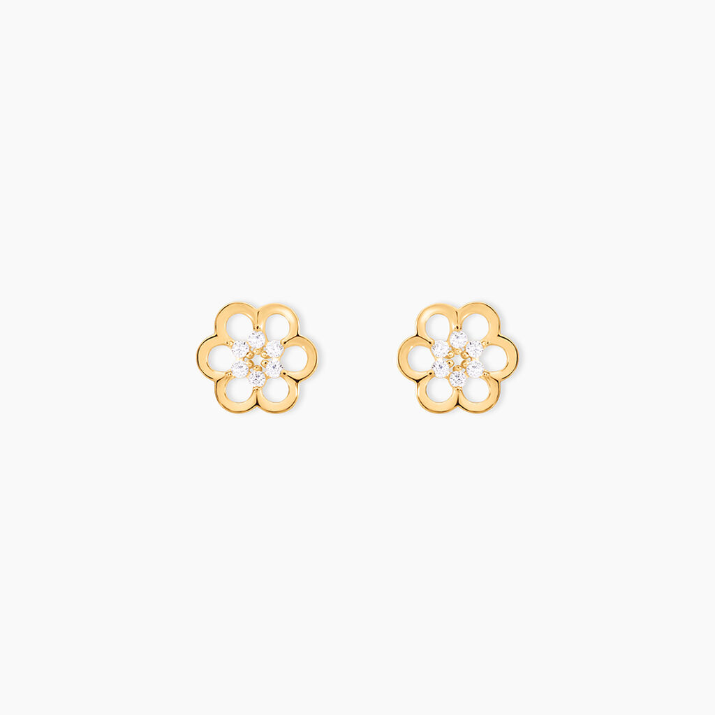 Boucles D'oreilles Puces Philine Fleur Or Jaune Oxyde De Zirconium - Puces Femme | Marc Orian