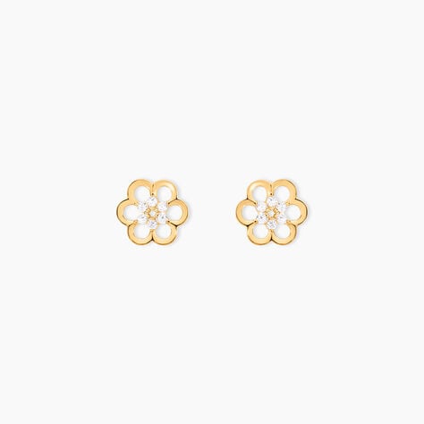 Boucles D'oreilles Puces Philine Fleur Or Jaune Oxyde De Zirconium - Puces Femme | Marc Orian