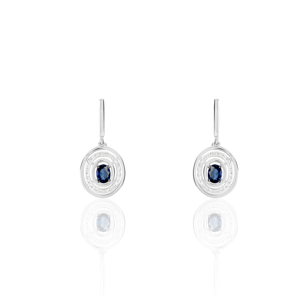 Boucles D'oreilles Pendantes Lina Or Blanc Saphir Et Diamant - Pendantes Femme | Marc Orian