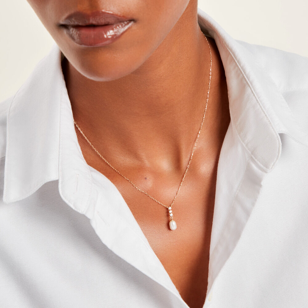 Collier Nahima Or Jaune Perle De Culture Oxyde De Zirconium - Colliers avec pierres Femme | Marc Orian