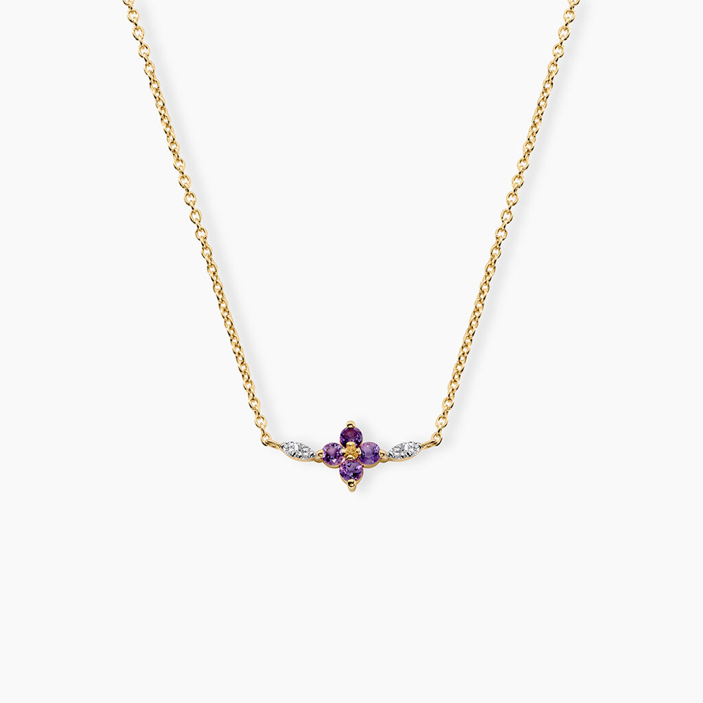 Collier Everett Argent Dor&eacute; A L'Or 750/1000 Am&eacute;thyste Oxyde De Zirconium - Colliers avec pierres Femme | Marc Orian