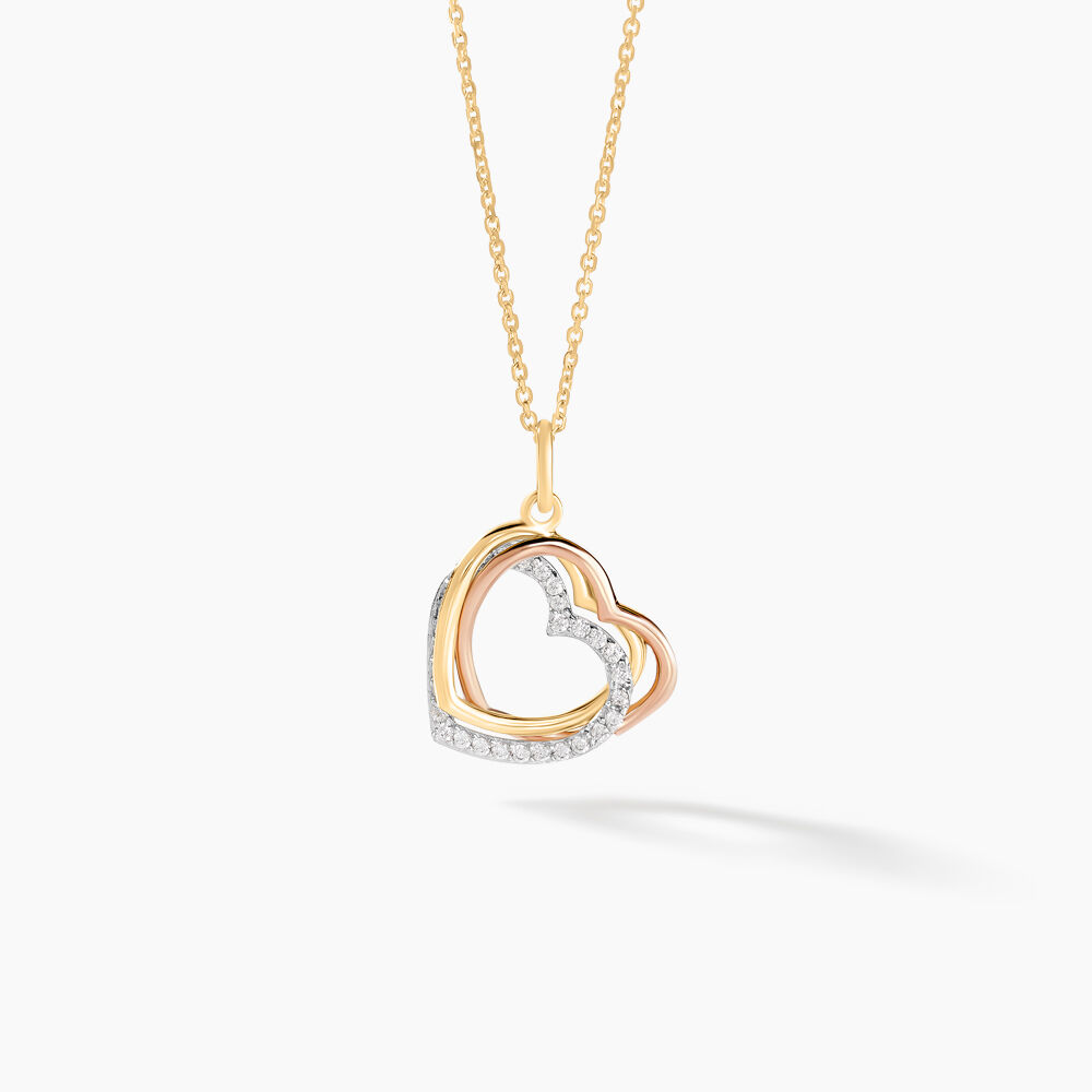 Pendentif Coeur Penche Double Or Tricolore Oxyde De Zirconium - Pendentifs Femme | Marc Orian