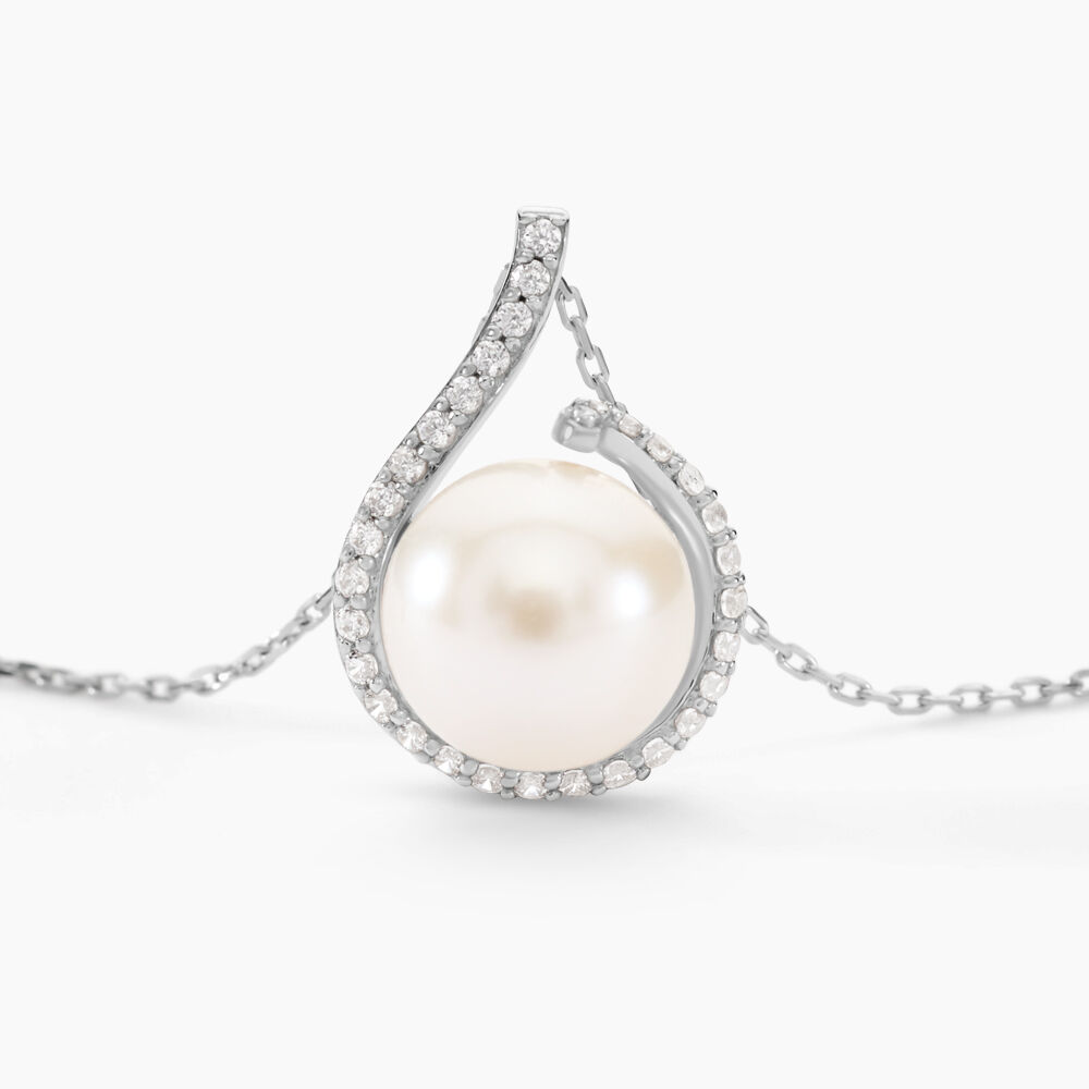 Collier Lucinda Or Blanc Perle De Culture Et Oxyde De Zirconium - Colliers avec pierres Femme | Marc Orian