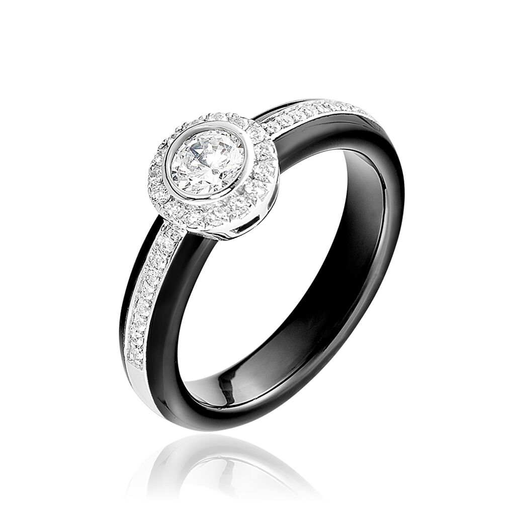 Bague Solitaire Solitaire Argent Blanc C&eacute;ramique Et Oxyde De Zirconium - Bagues de promesse Femme | Marc Orian