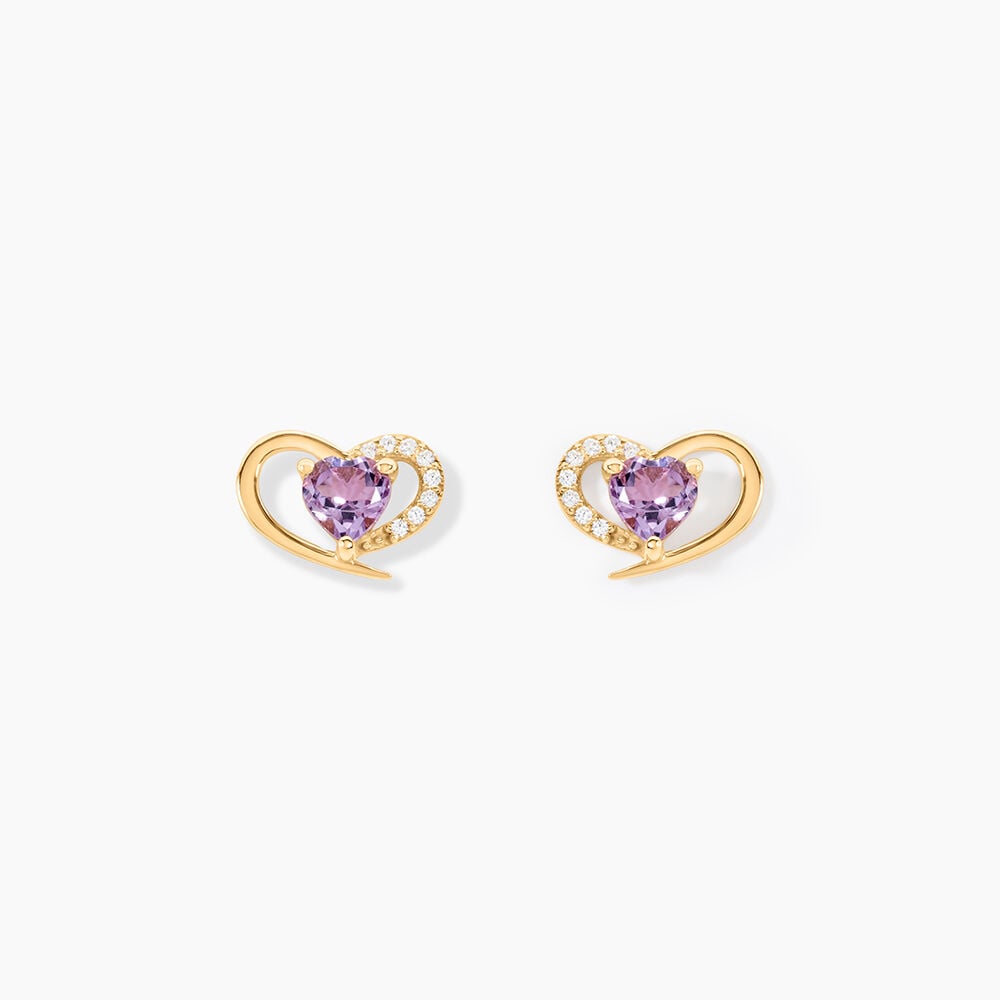 Boucles D'Oreilles Puces Creighton Or Jaune Améthyste Oxyde De Zirconium - Puces Femme | Marc Orian