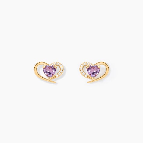 Boucles D'Oreilles Puces Creighton Or Jaune Améthyste Oxyde De Zirconium - Puces Femme | Marc Orian