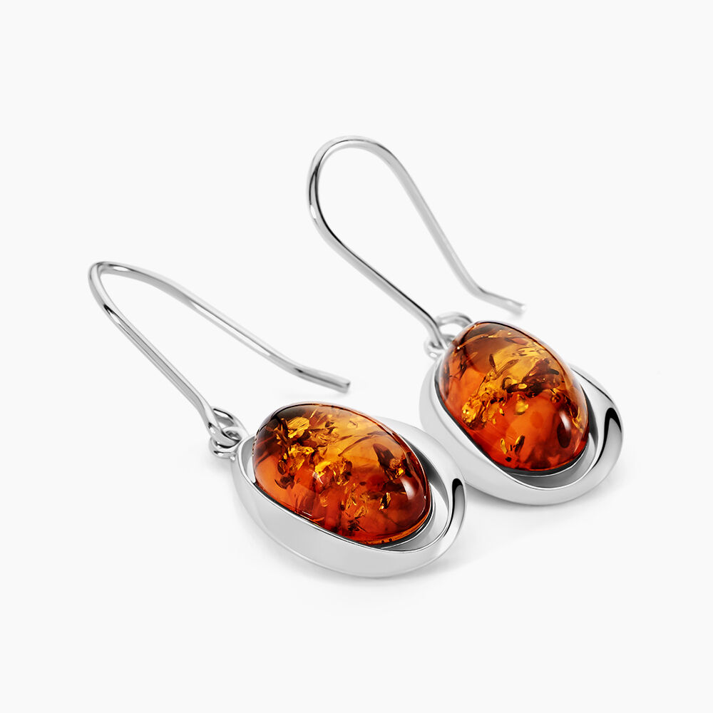 Boucles D'oreilles Pendantes Hilda Argent Blanc Ambre - Pendantes Femme | Marc Orian