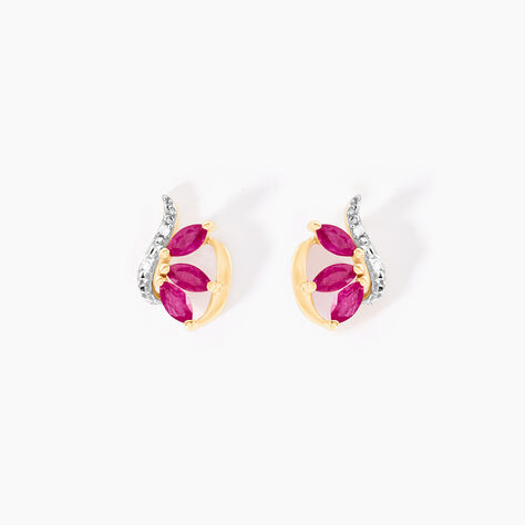 Boucles D'oreilles Puces Petale Or Bicolore Rubis Et Diamant - Puces Femme | Marc Orian