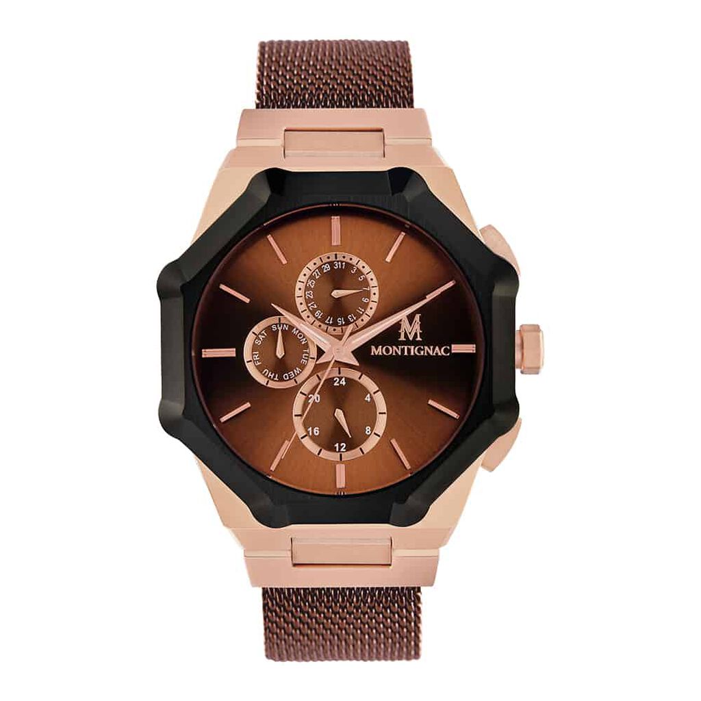 Montre Montignac Octongon Multifonction Marron - Montres &eacute;tanches Homme | Marc Orian