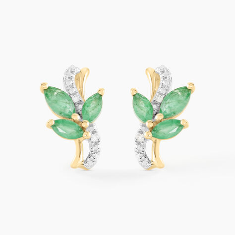 Boucles D'oreilles Puces Angie Or Jaune Emeraude Diamant - Puces Femme | Marc Orian