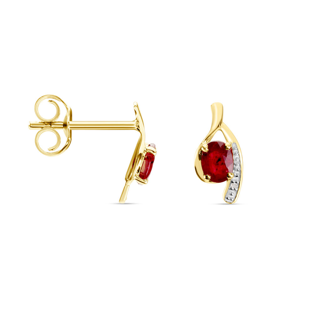 Bijoux D'oreilles Emotion Or Jaune Rubis Diamant - Puces Femme | Marc Orian