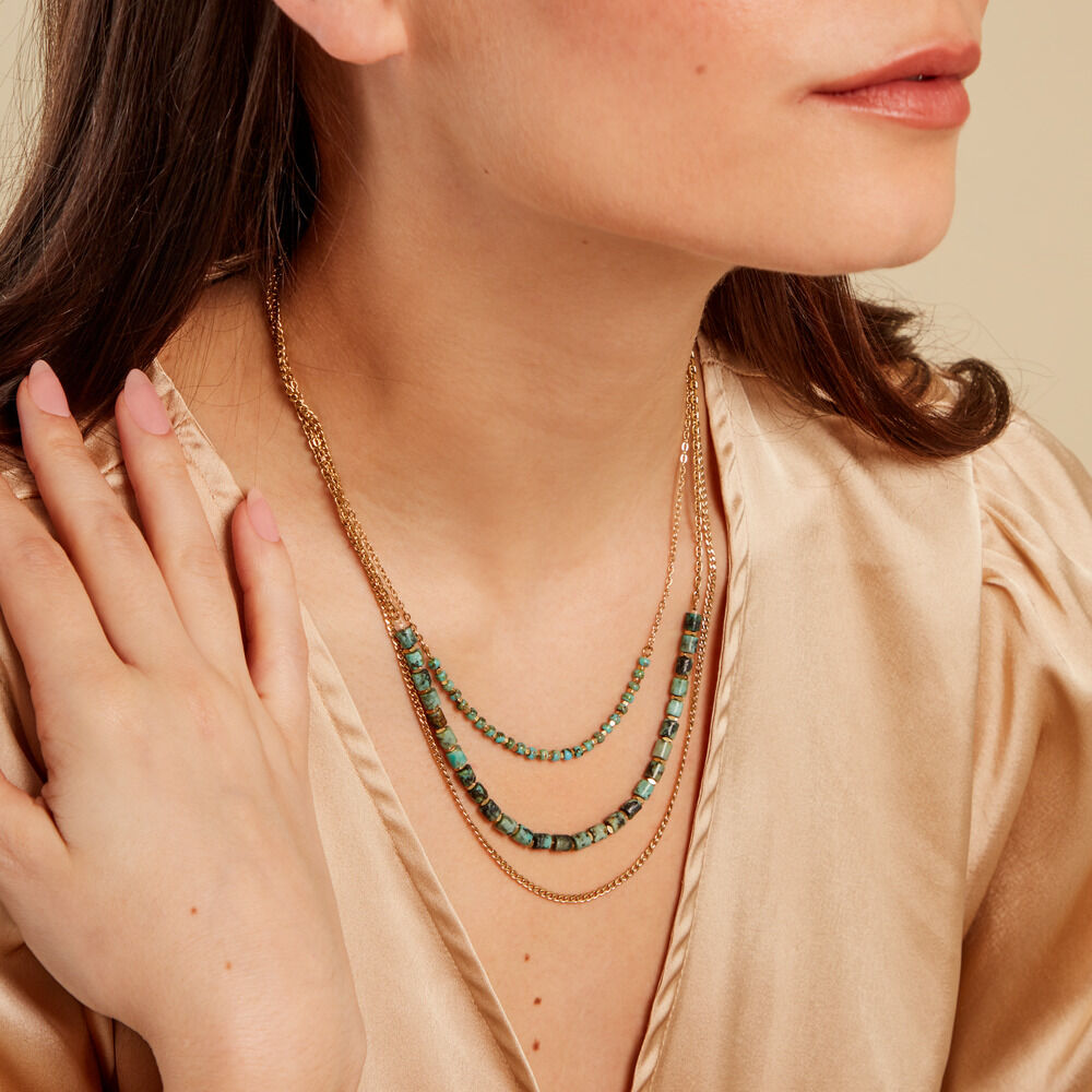 Collier Acier Doré Jaspe Africain - Colliers avec pierres Femme | Marc Orian
