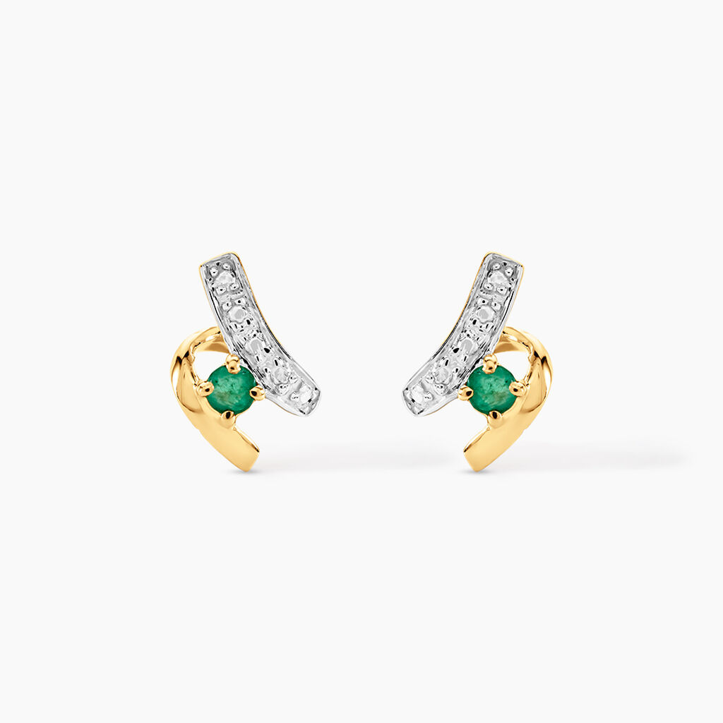 Boucles D'oreilles Puces Loubra Or Jaune Emeraude - Puces Femme | Marc Orian