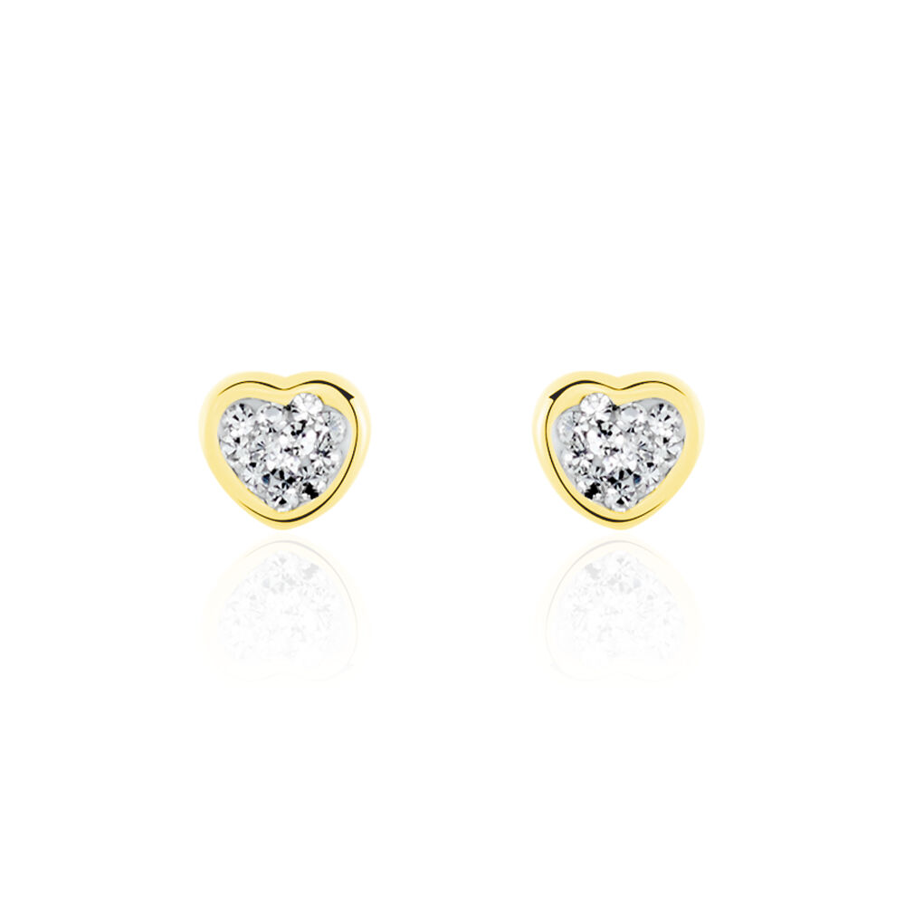 Boucles D'oreilles Puces Daria Cœur 0 Or Jaune Strass - Puces Famille | Marc Orian