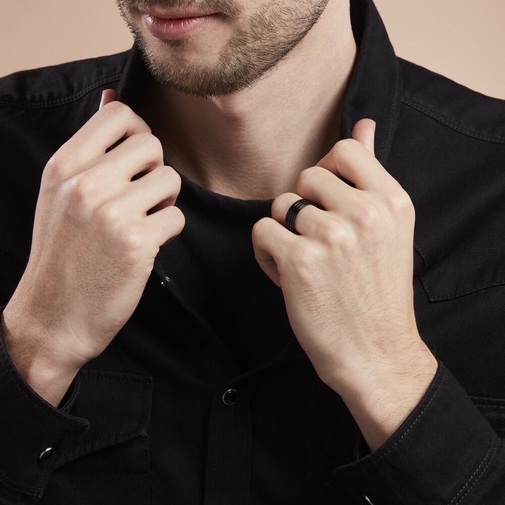 Bague Rico Acier Noir -  Homme | Marc Orian