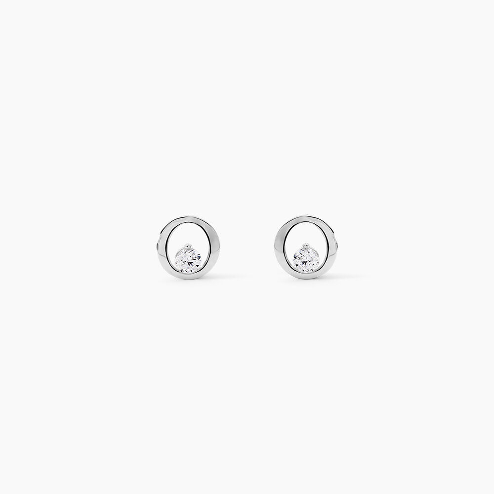Boucles D'oreilles Puces Dolly Or Blanc Oxyde De Zirconium - Puces Femme | Marc Orian