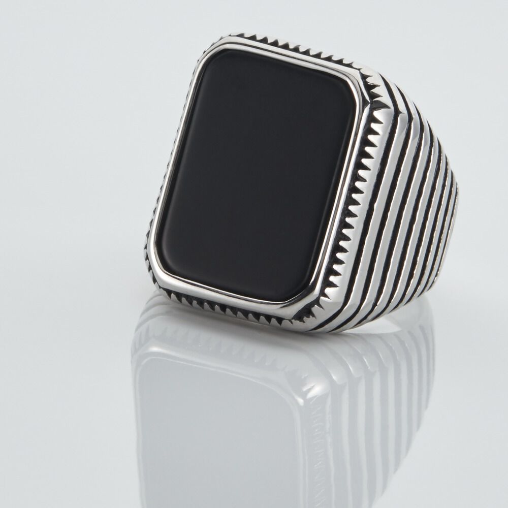 Chevaliere Acier Blanc Romanus Pierre - Bijoux fantaisie Homme | Marc Orian