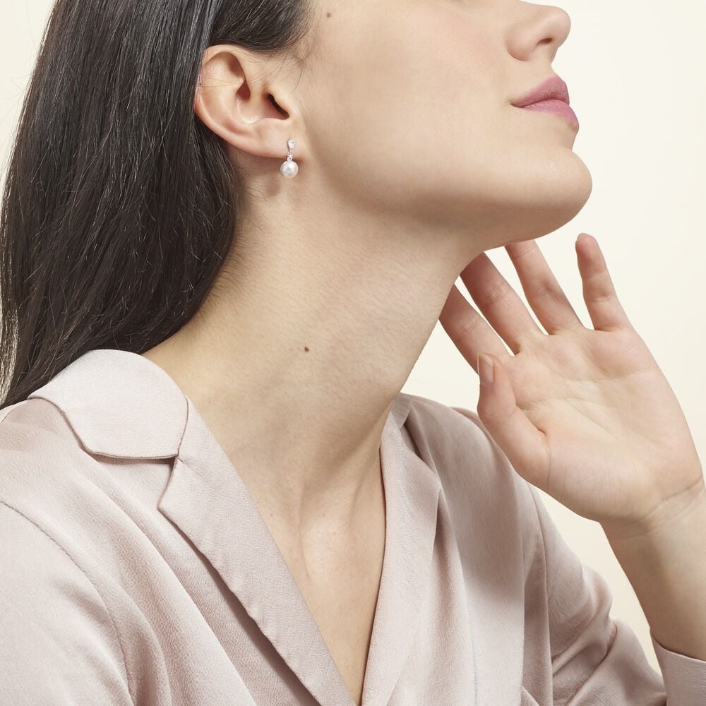Boucles D'oreilles Pendantes Melya Argent  Perle De Culture Et Oxyde - Pendantes Femme | Marc Orian