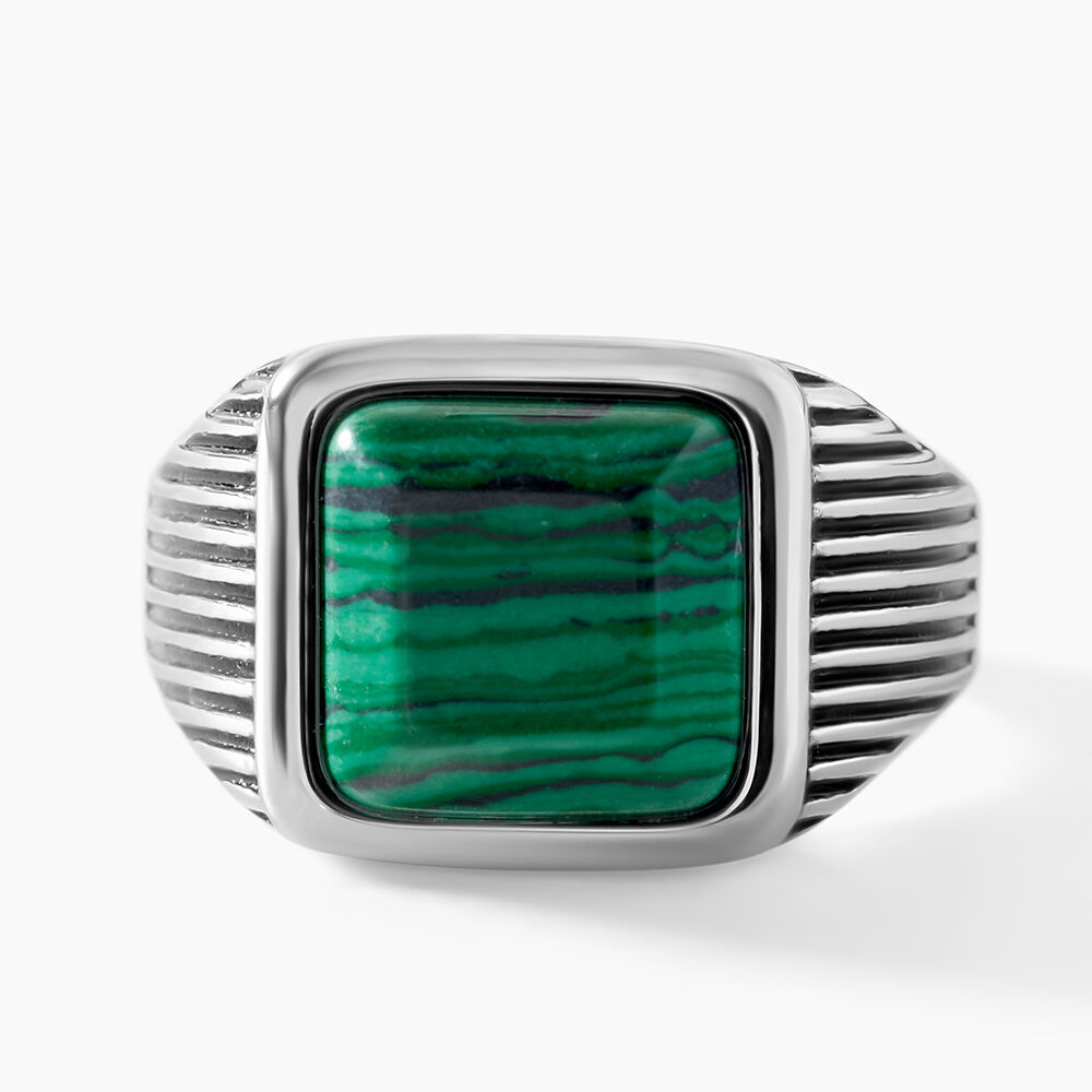 Bague Stones 1 Acier Blanc Malachite - Bijoux fantaisie Homme | Marc Orian