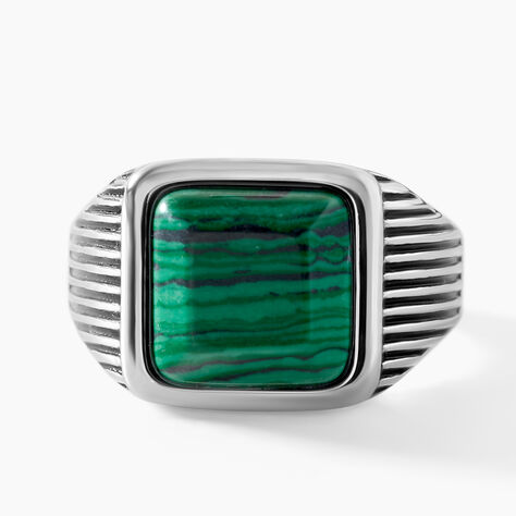 Bague Stones 1 Acier Blanc Malachite - Bijoux fantaisie Homme | Marc Orian