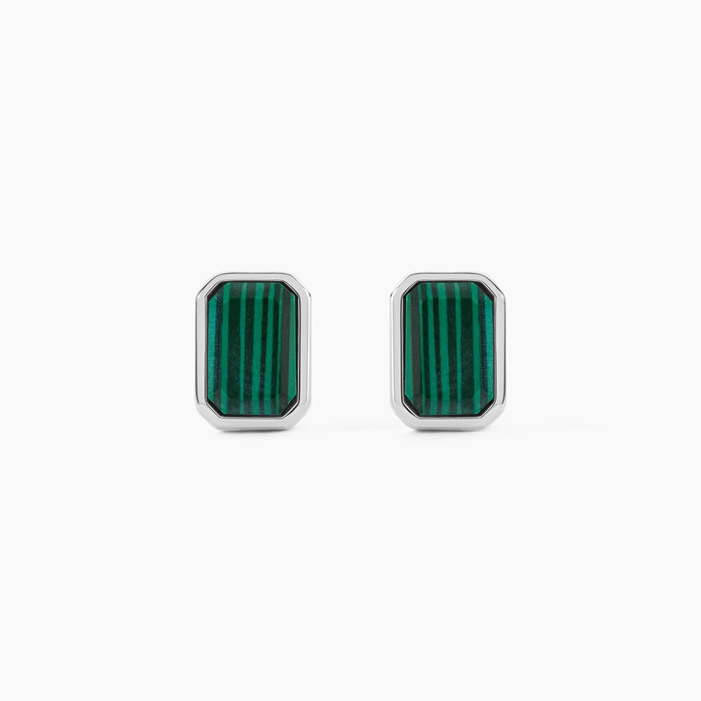 Boucles D'Oreilles Puces Stones Argent Blanc Malachite - Puces Homme | Marc Orian