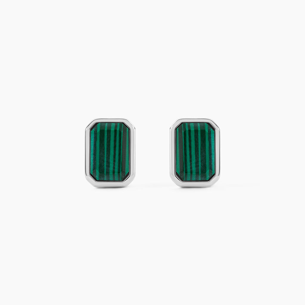 Boucles D'Oreilles Puces Stones Argent Blanc Malachite - Puces Homme | Marc Orian
