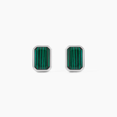 Boucles D'Oreilles Puces Stones Argent Blanc Malachite - Puces Homme | Marc Orian
