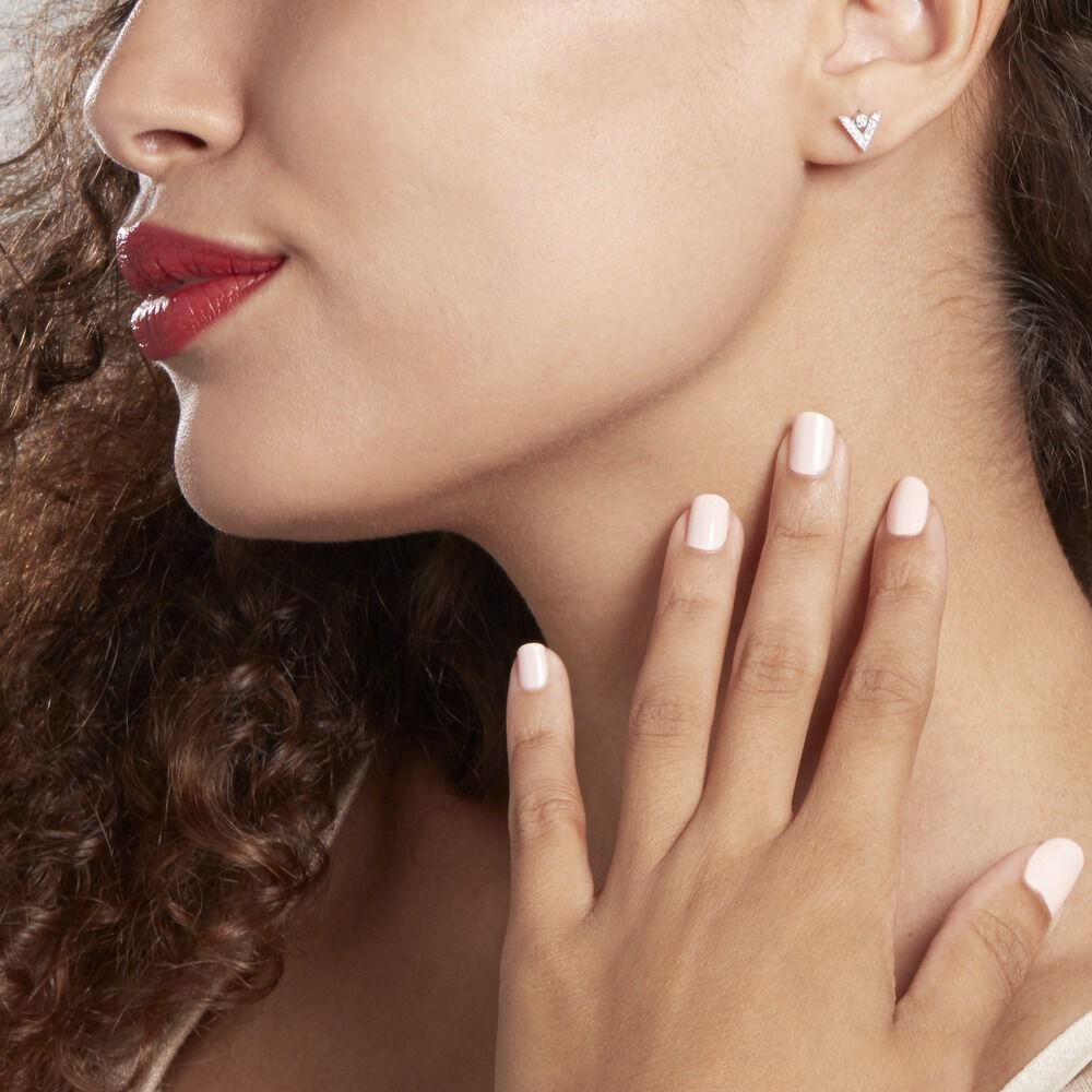 Boucles D'oreilles Puces Emy V Argent Blanc Oxyde De Zirconium - Puces Femme | Marc Orian