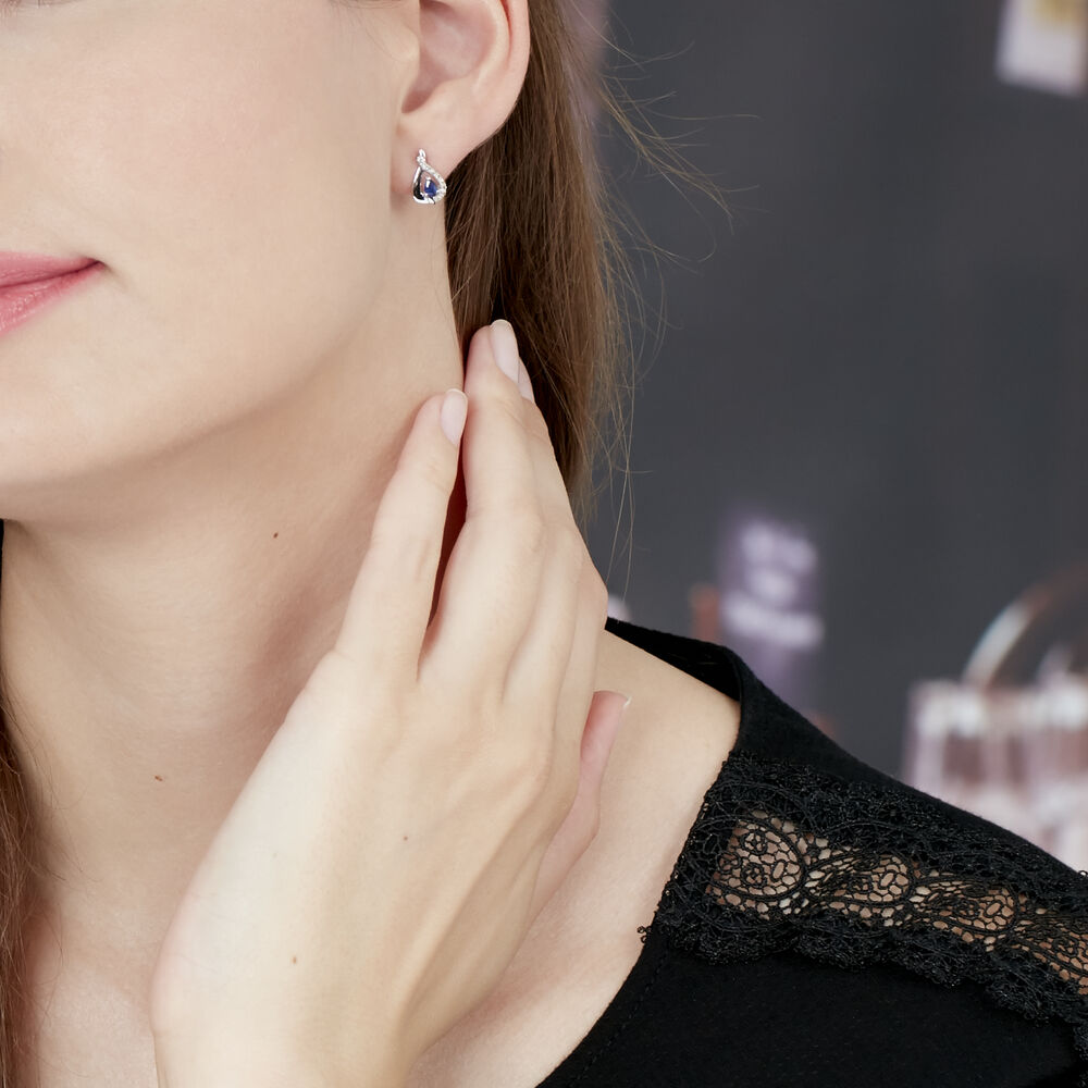 Boucles D'oreilles Puces Boucla Or Blanc Saphir Et Diamant - Puces Femme | Marc Orian
