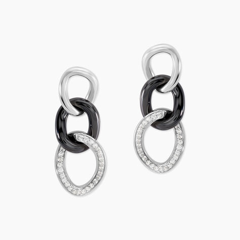 Boucles D'oreilles Pendantes Link Argent Blanc C&eacute;ramique Et Oxyde - Pendantes Femme | Marc Orian