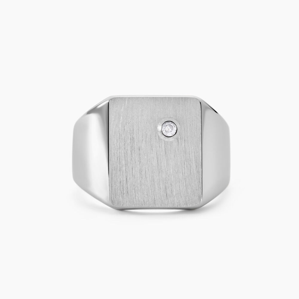Chevalière Nataniel Argent Blanc Oxyde De Zirconium - Bijoux personnalisés Homme | Marc Orian