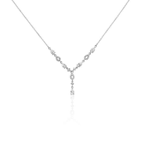 Collier Cravate Argent Blanc Benedito Oxydes De Zirconium - Colliers avec pierres Femme | Marc Orian