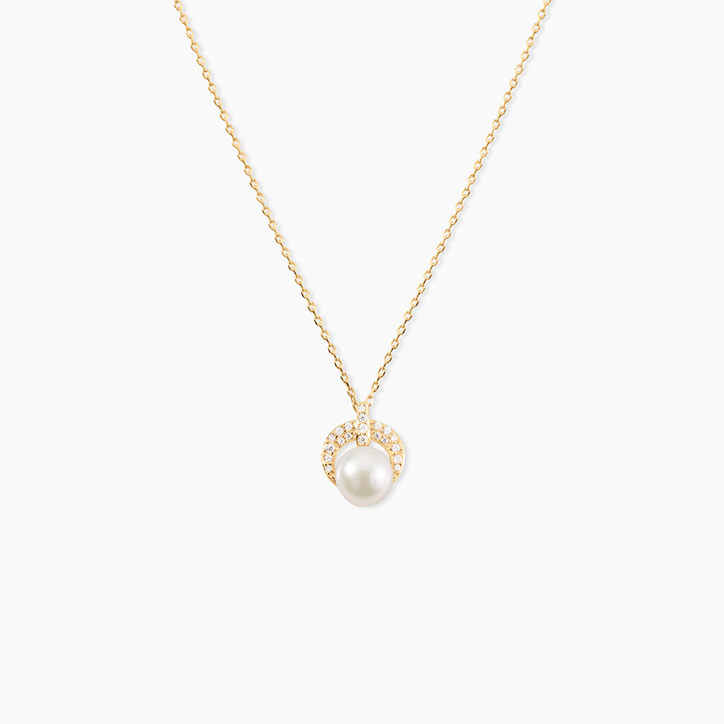 Collier Aloys Or Jaune Perle De Culture Et Oxyde De Zirconium - Colliers avec pierres Femme | Marc Orian