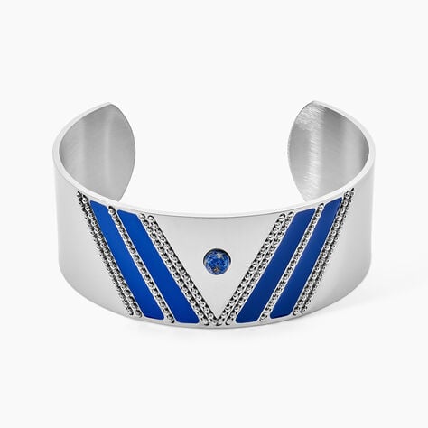 Bracelet Manchette Imagine Tamera Acier Blanc Lapis Lazuli - Bracelets Pierre Femme | Marc Orian
