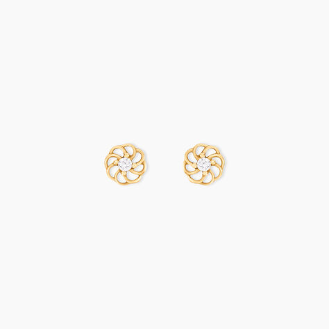 Boucles D'oreilles Puces Eleanor Fleur Or Jaune Oxyde De Zirconium - Puces Famille | Marc Orian